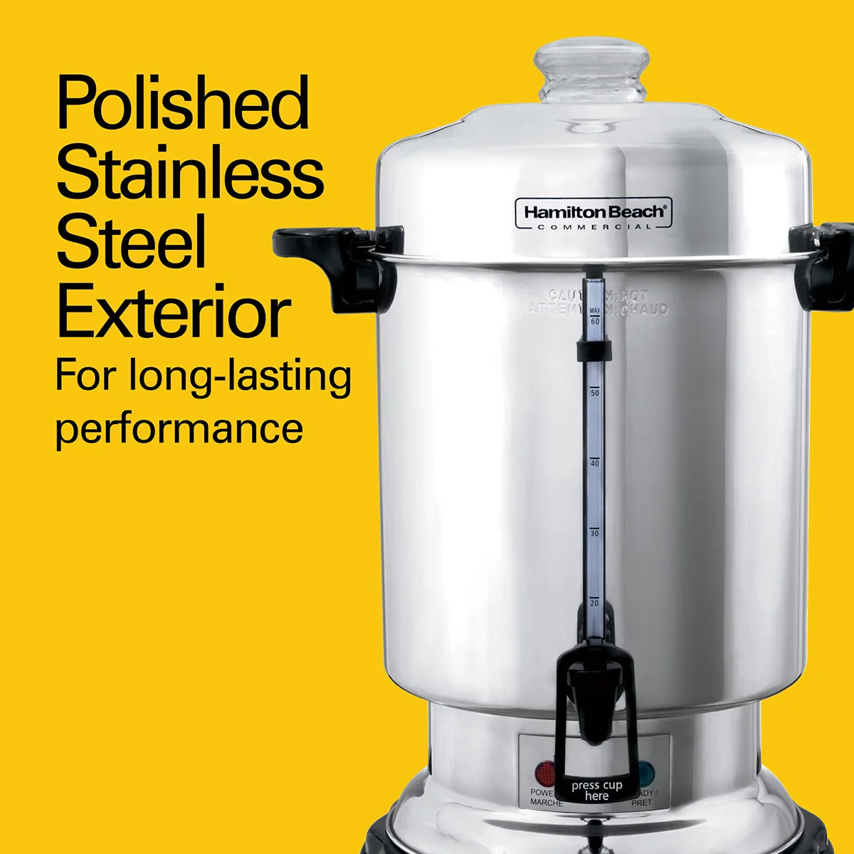 Hamilton Beach D50065 Coffee Urn/Percolator, S.Steel Exterior, 60 Cup Cap. w/ Cup Trip Handle - 120V