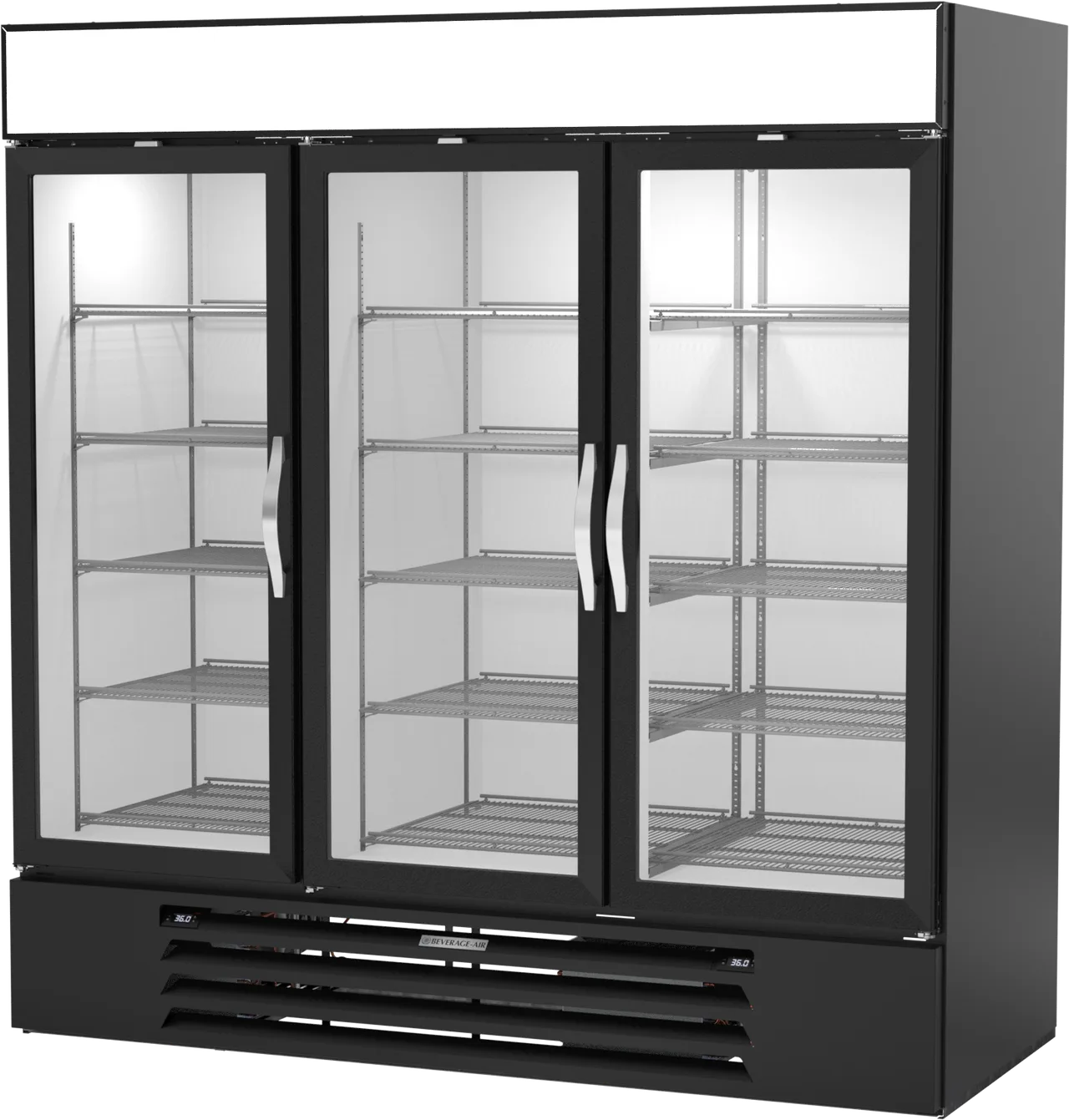 Beverage Air MMRR72HC-1-B-BW 75" Dual Temp 3 Glass Door Merchandiser in Black, 65.47 cu. ft.