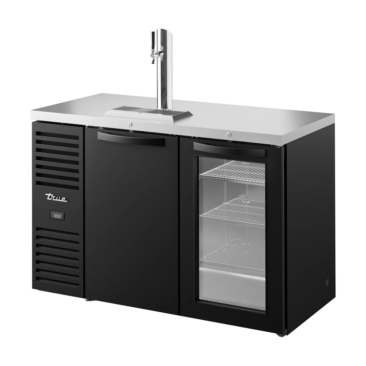 True TDR52-RISZ1-L-B-SG-1 52" Two Section Black Draft Beer Cooler, 120 Volts