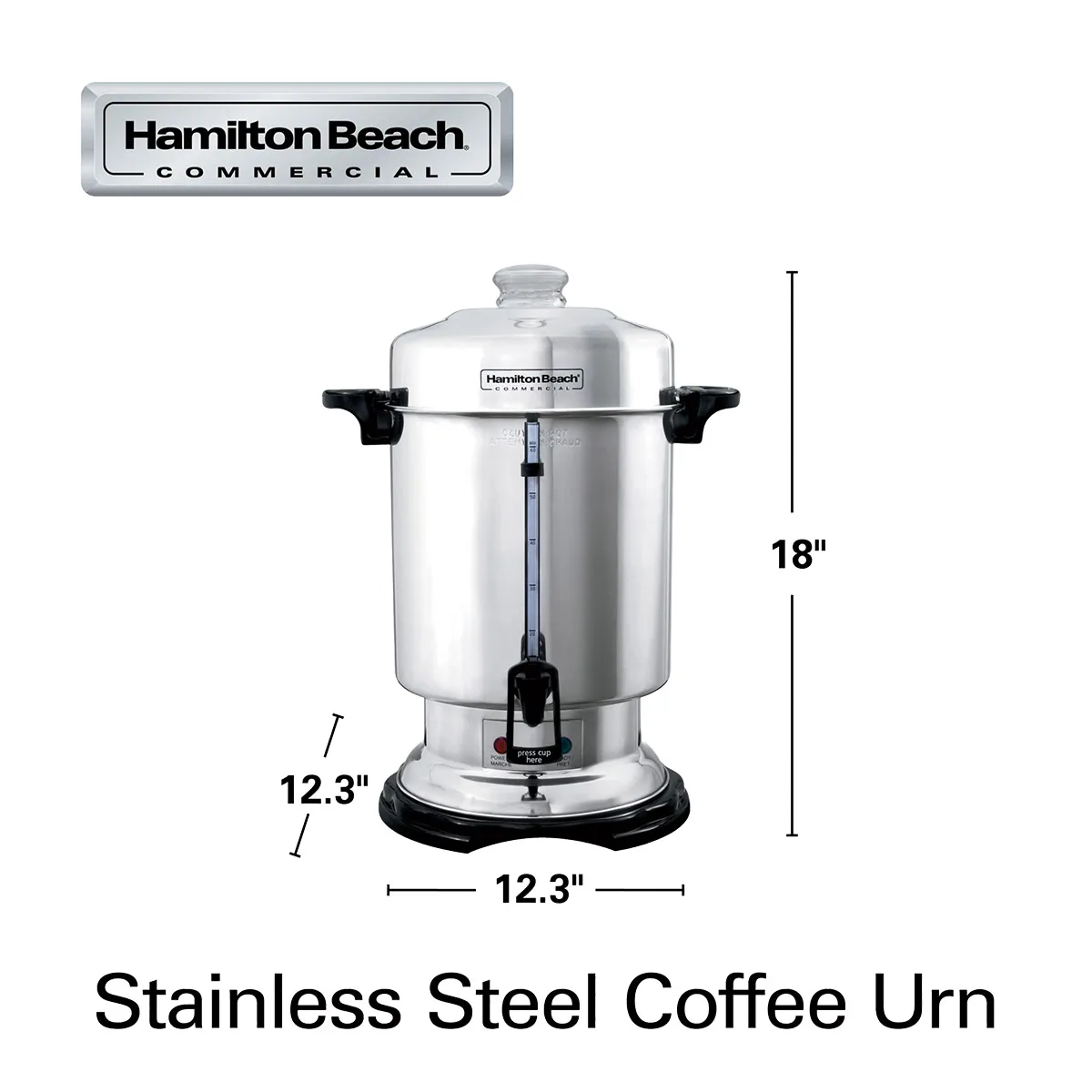 Hamilton Beach D50065 Coffee Urn/Percolator, S.Steel Exterior, 60 Cup Cap. w/ Cup Trip Handle - 120V