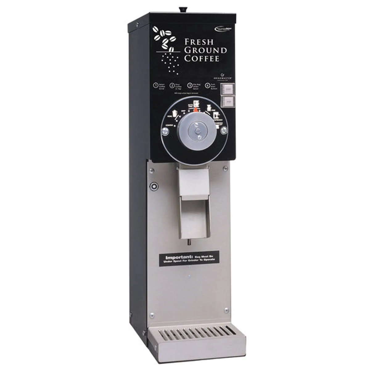 Grindmaster 890BS 7" Wide Space Saver Retail Coffee Grinder w/ 3.0 lbs. Hopper Cap - 1/2 HP - Black