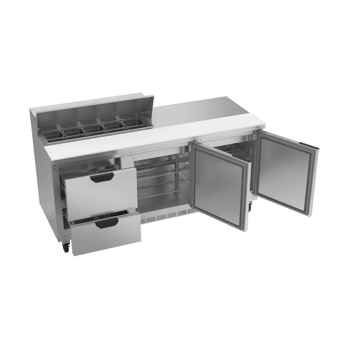 Beverage Air SPED72HC-10-2 72" Three Section Sandwich/Salad Prep Table w/ 2 Drawers & 2 Doors, 10 Pans