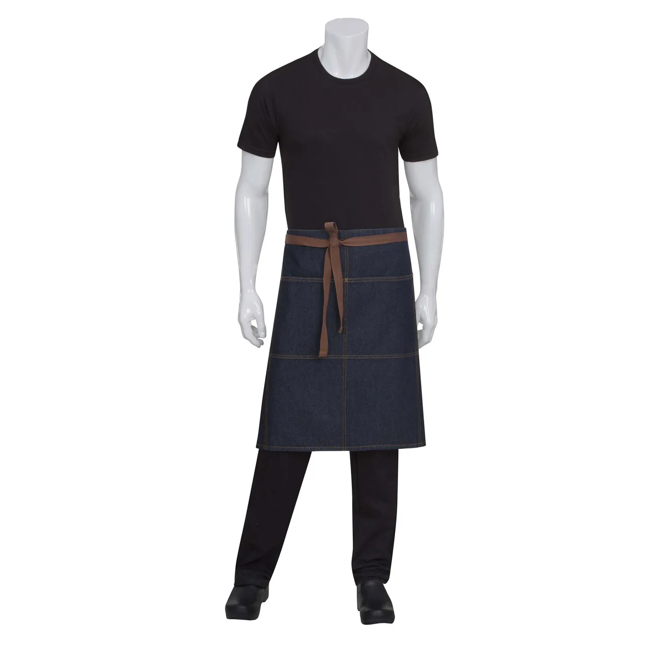 Chef Works AW049-IBL-0 Waist Apron, 24"L x 32"W, Indigo Blue, 100% Cotton Denim, Front Pockets
