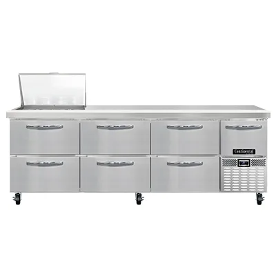 Continental Refrigerator RA93N12M-D 93" Mega Top Sandwich Prep Table w/ 6 Drawers & 1 Door, 12 pans