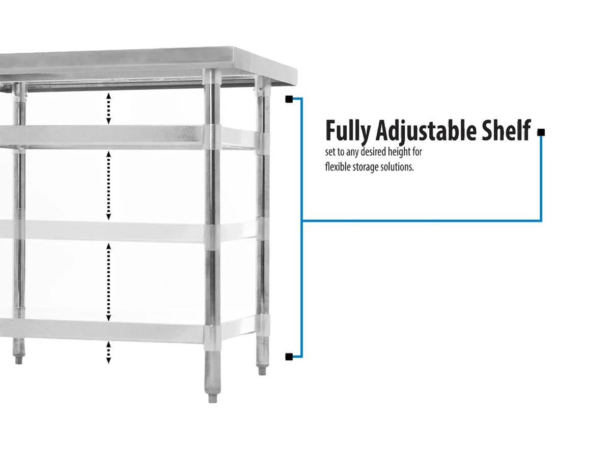 BK Resources CVTR5-3024 30" Open Base Work Table with Undershelf - 5" Backsplash / 16 Gauge Top