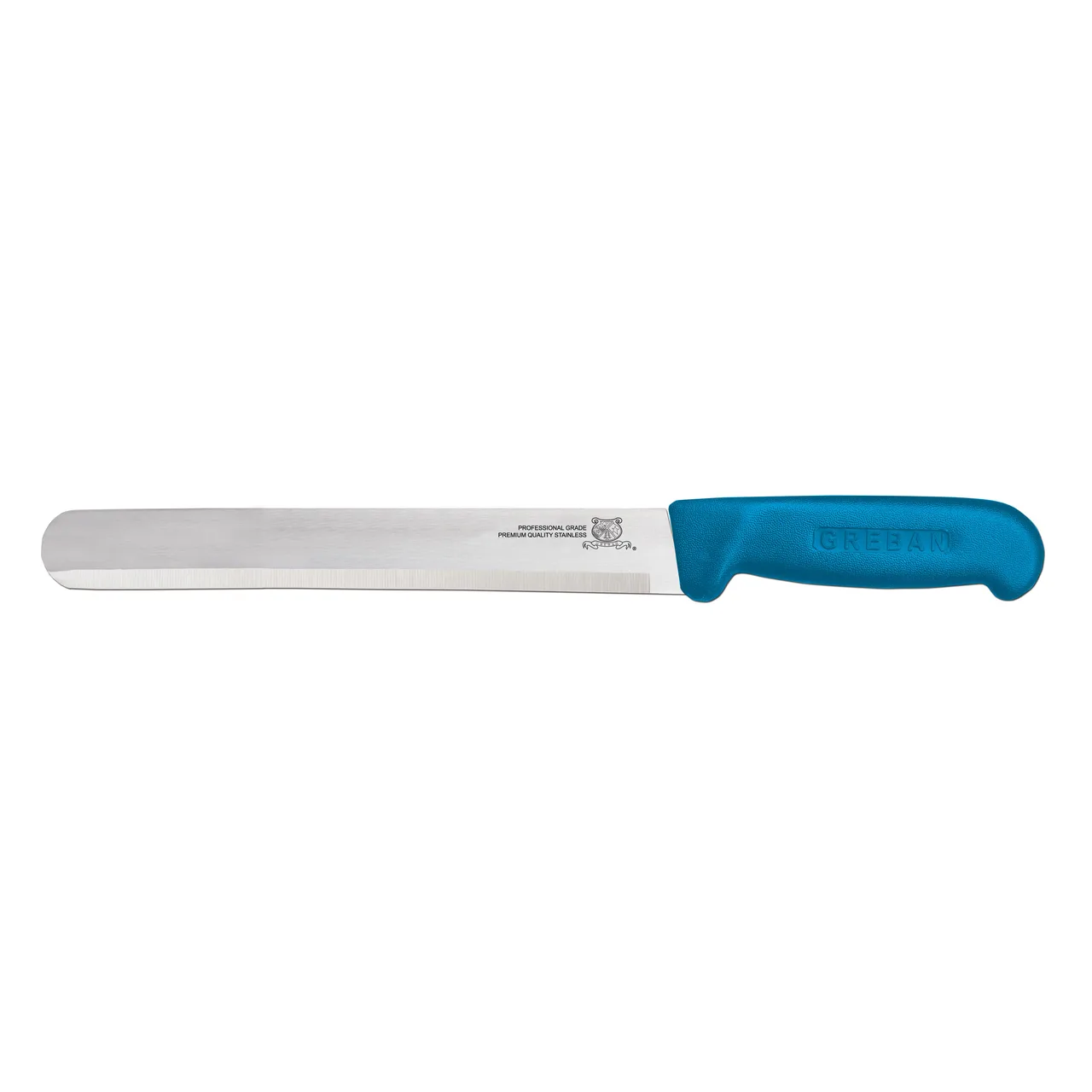 Omcan USA 12543 Slicing Knife, 12" Straight Blade, Stamped Construction, Blue Polypropylene Handle