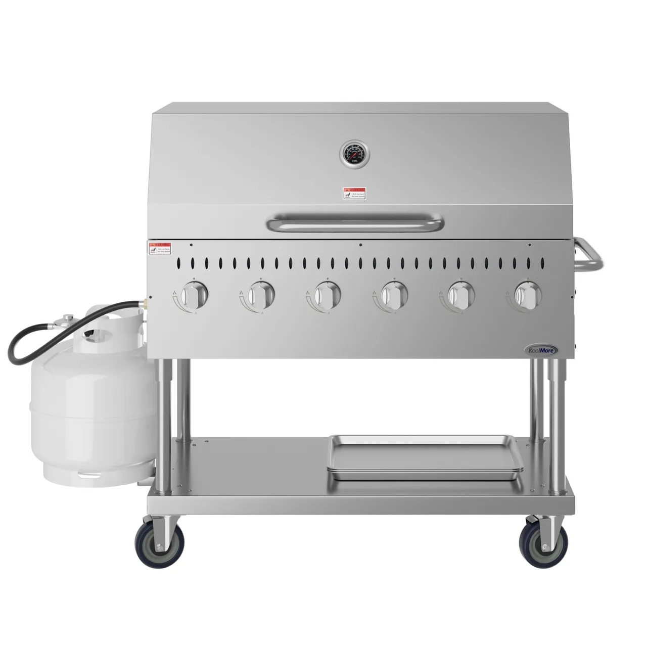 Koolmore CGKIT4-48D Commercial LP Gas Outdoor Grill w/ 6 Burners, Roll Dome, 96.000 BTU