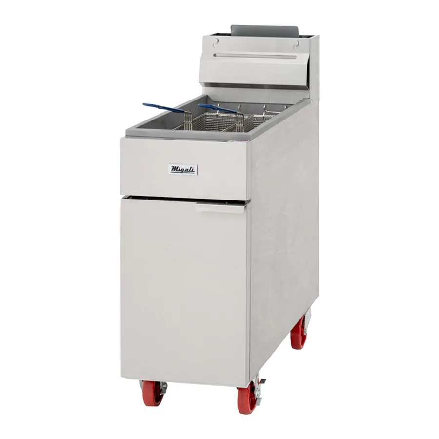 Migali C-F40E-NG 15" Floor Model Gas Deep Fryer, Full Pot, Natural Gas, 40 Ibs, 66,000 BTU