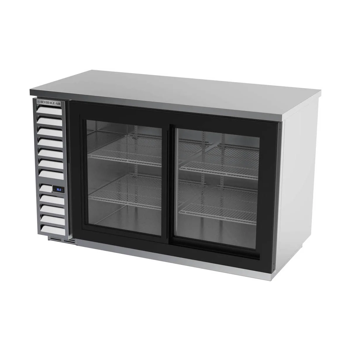 Beverage Air BB58HC-1-GS-S 59" 2 Section Black Back Bar Cooler with Glass Door