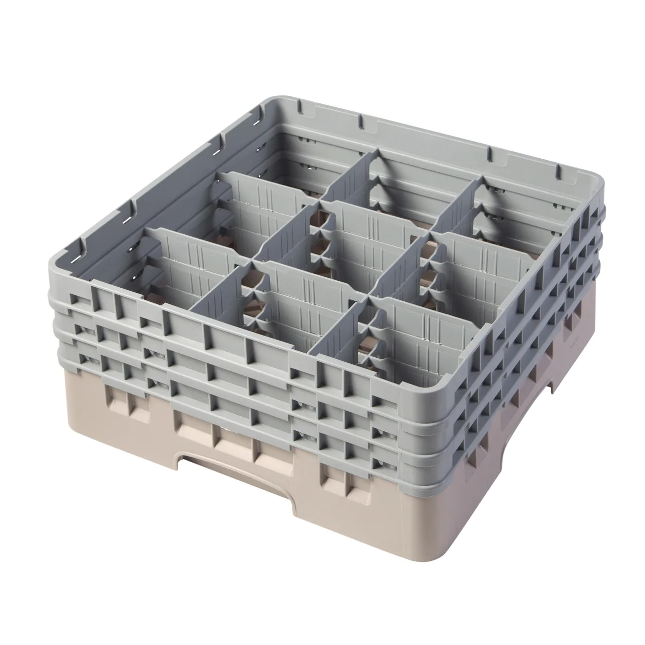 Cambro 9S638184 Camrack Glass Rack, Full Size, Beige, 19-3/4 x 19-3/4 x 8-7/8, 9 Compartments, 5-7/8 Max Dia, HACCP Compliant