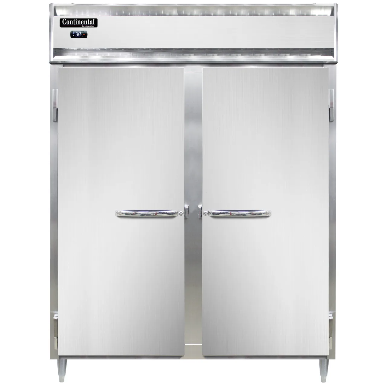 Continental Refrigerator D2RENPT 57" 2-Section Pass-Thru Refrigerator w/ 4 Solid Doors, Stainless Steel Front Aluminum Ends, 52 cu. ft.