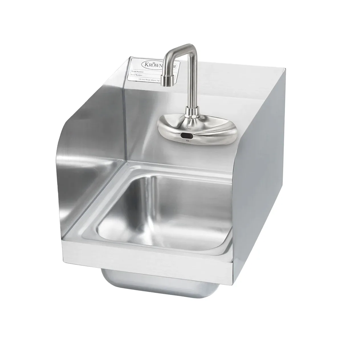 Krowne HS-65 12" Wall Mounted Hand Sink with e-Faucet & Battery Powered - 20 gauge / 3 Splashes
