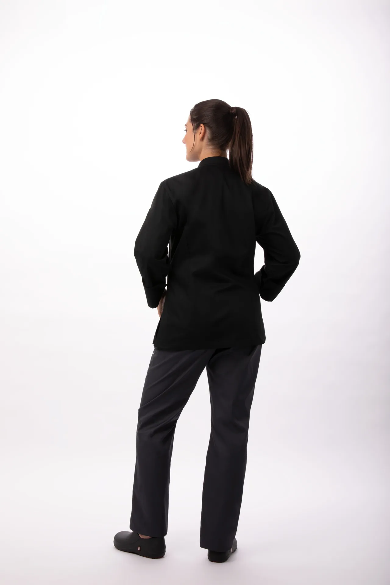 Chef Works BCW004-BLK-XS - Double‑Breasted Chef Coat, XS, 65/35 Poly‑Cotton Black, Turn‑Back Cuffs