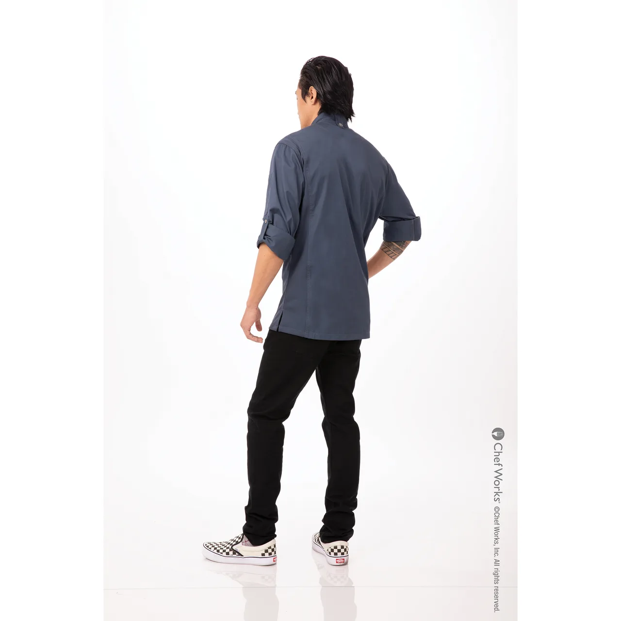 Chef Works BCLZ008-BLU-5XL - Men's Hartford Chef Coat, 5XL Blue, Poly/Cotton, Pockets, Slits