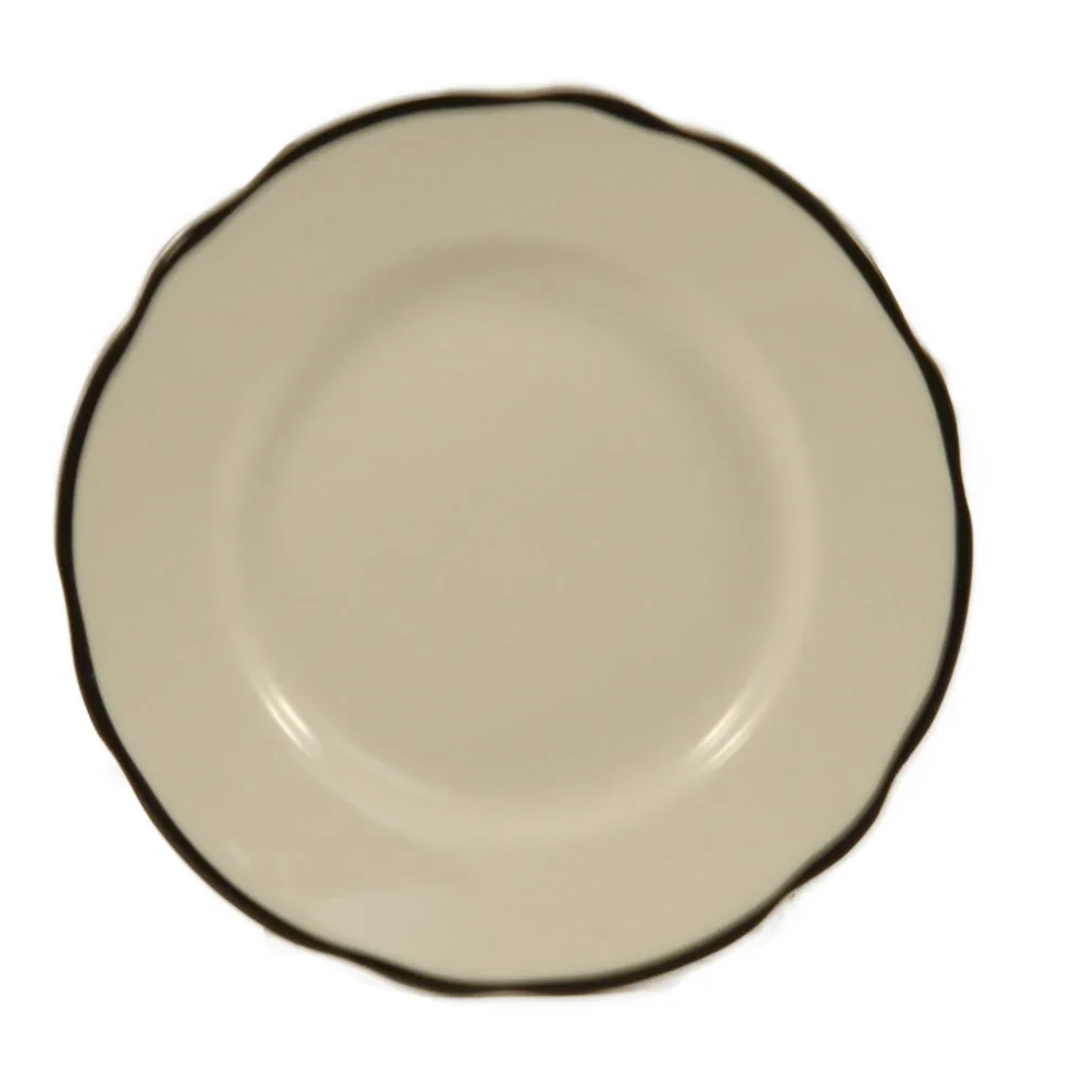 CAC China SC-8B Seville Plate – 9" Dia. x 1-1/8" H, Scallop Edge, Dishwasher, Black/White – 1 Dozen