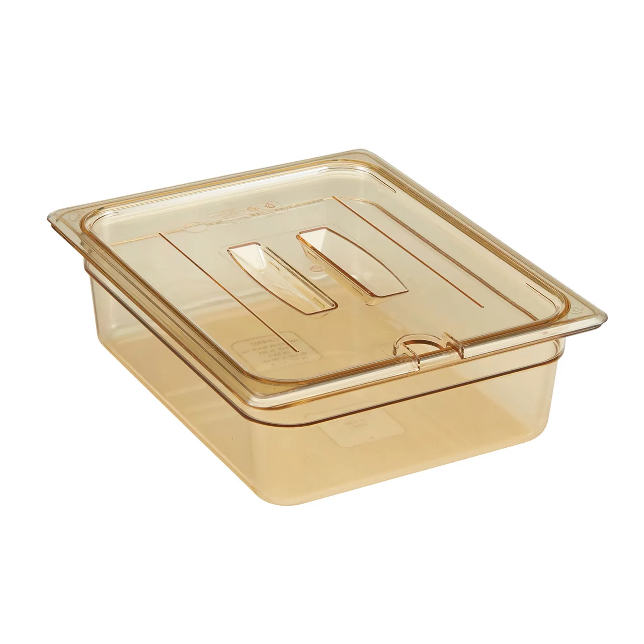 Cambro 20HPCHN150 H‑Pan Cover – 1/2‑Size Amber Lid with Handle, Notched Slot, -40°F to 300°F, NSF