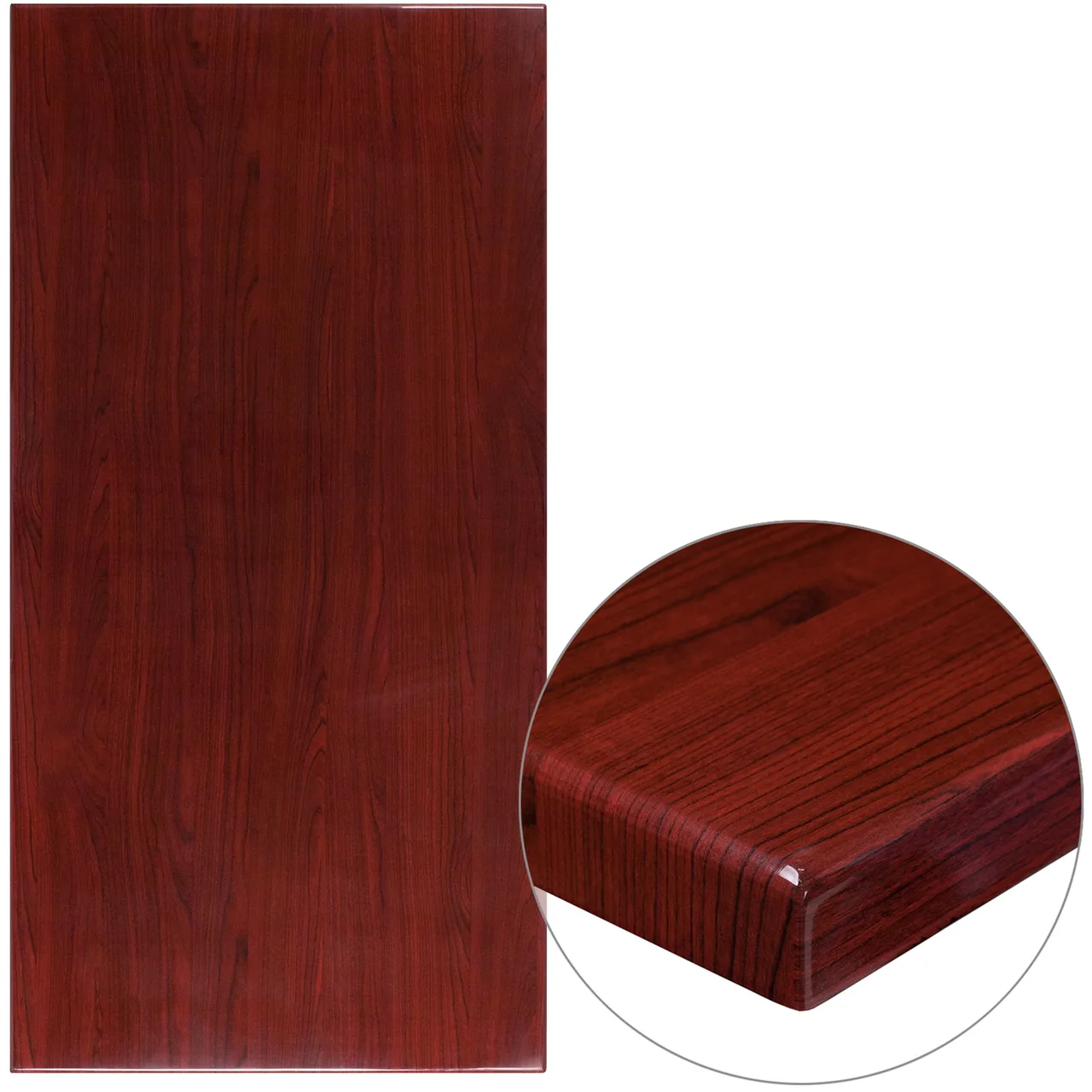 Flash Furniture TP-MAH-3060-GG Rectangular Table Top, 60"W x 30"D, 2" Thick Drop-Lip, High Gloss Resin, Mahogany Finish