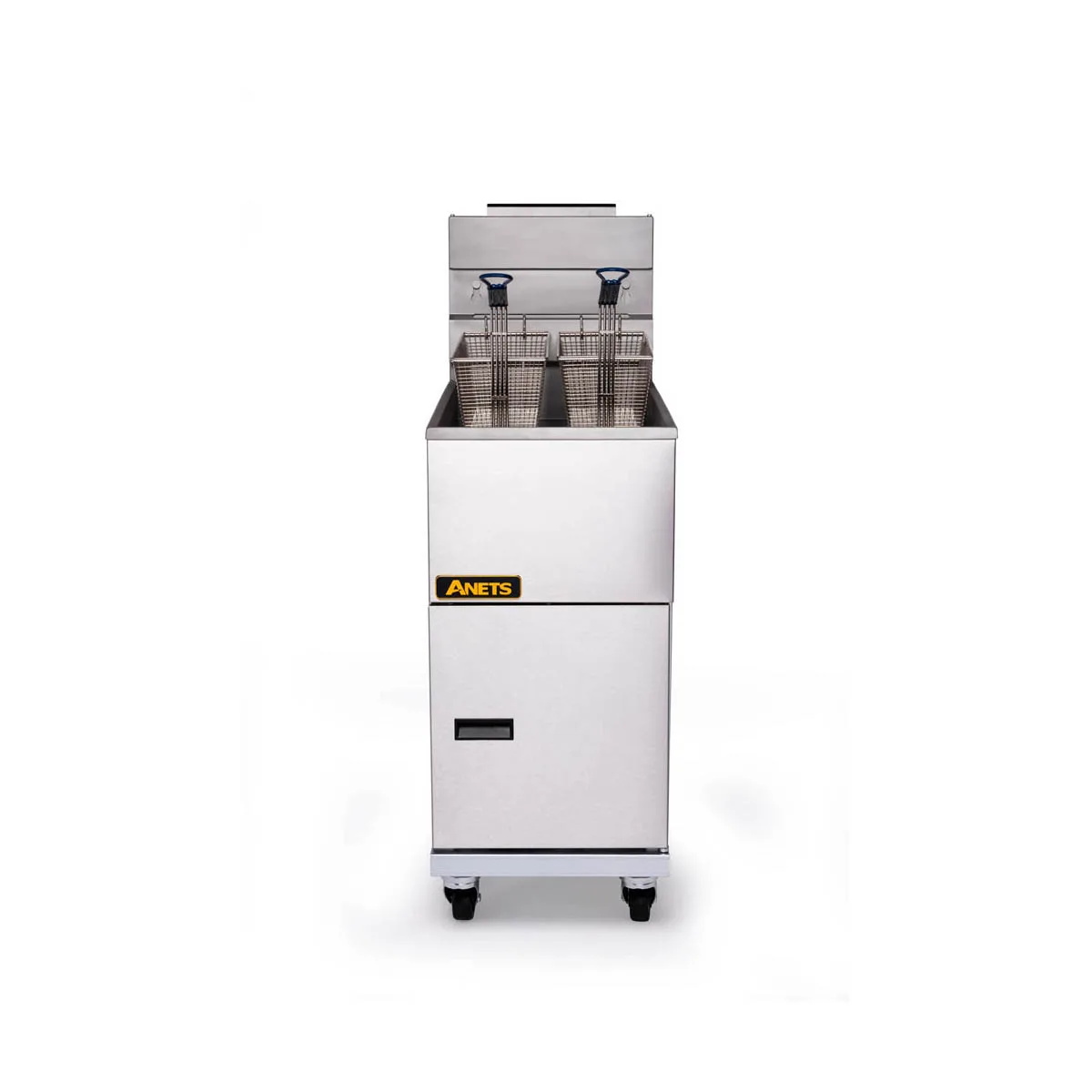 ANETS 70AV 19" Full Pot Floor Model Gas Fryer w/ 65 lbs Capacity, 2 Twin Baskets, Millivolt Control