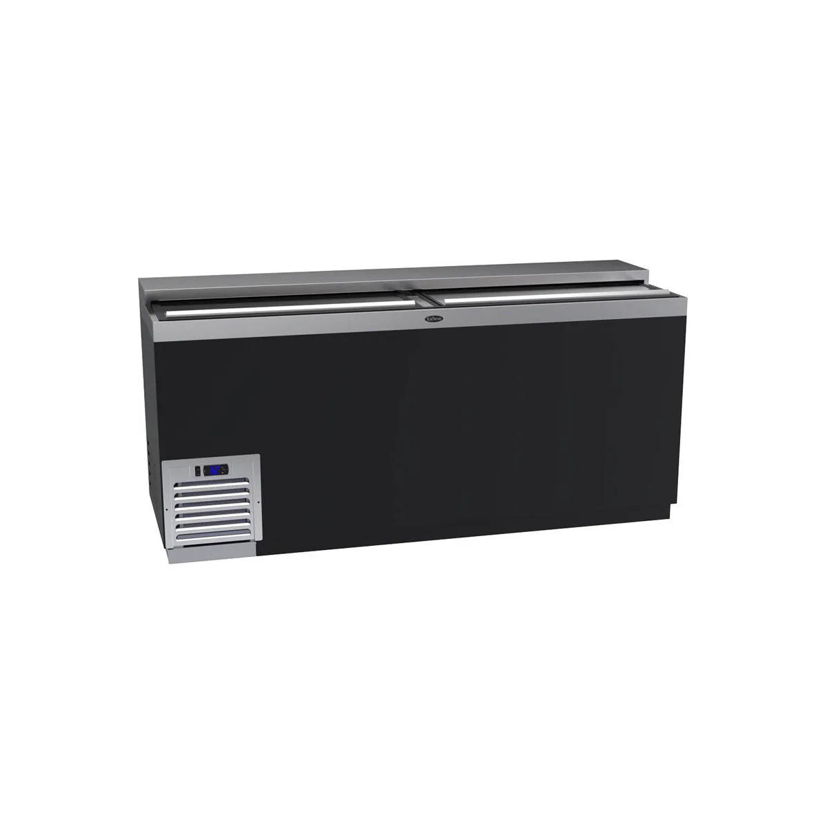 Krowne BC72-BG 72" Flat Top Bottle Cooler w/ 2 Sliding Lids, 4 Divider Racks, Black