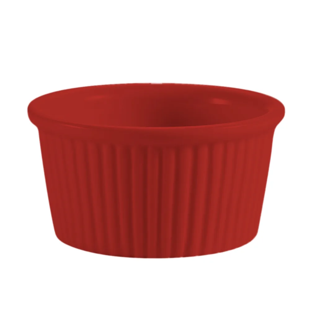 CAC China RKF-4-R Ramekin 4 oz Red Stoneware 3‑1/8" Dia x 1‑1/2" H Fluted Dishwasher Safe - 1 Dozen