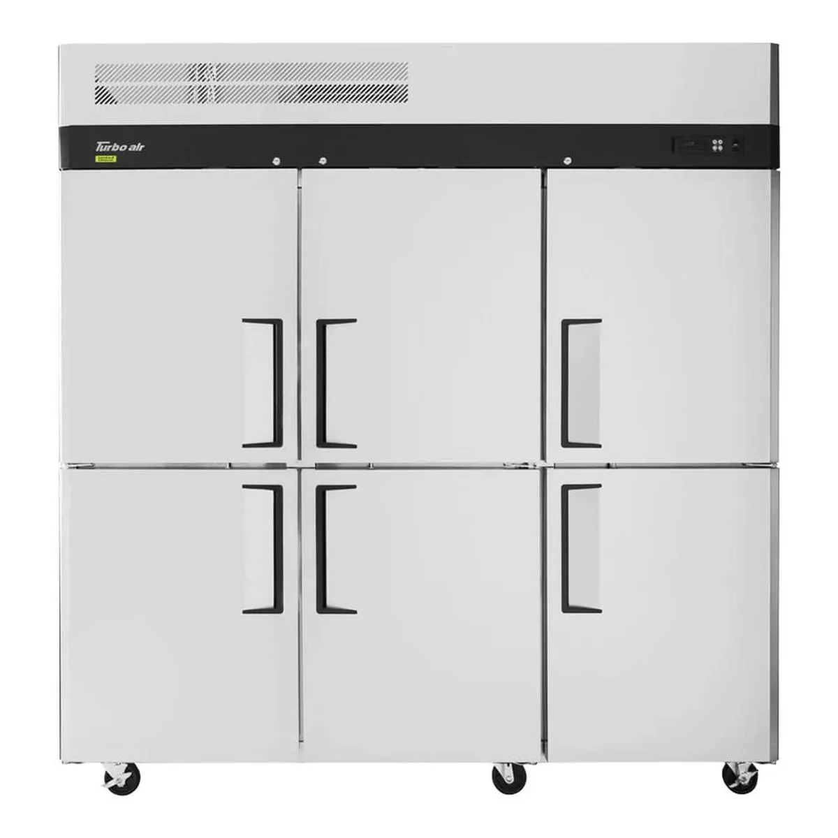 Turbo Air M3F72-6-N 77.75" 3-Section Reach-In Freezer, 6 Half Hinged Solid Doors, Top Mounted, 65.6 cu. ft., Stainless Steel