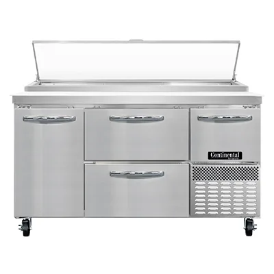 Continental Refrigerator PA60N-D 60" Pizza Prep Table w/ 4 Drawers & 1 Half Doors, 19 cu. ft.