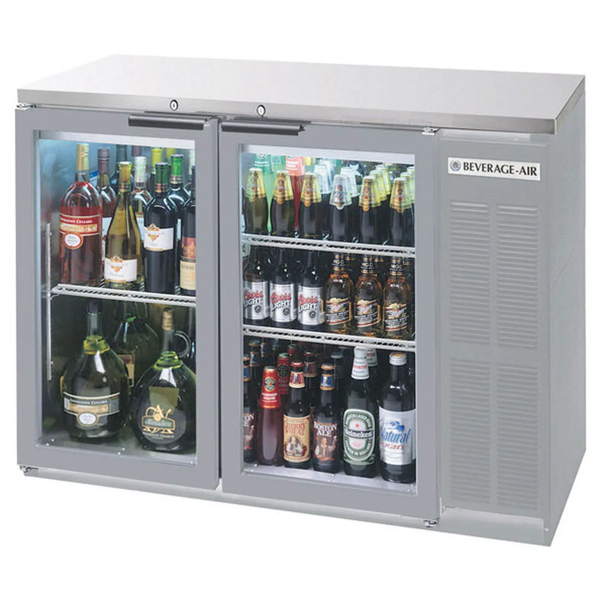 Beverage Air BB48HC-1-FG-S-27 48" 2 Section Black Back Bar Cooler with Glass Door