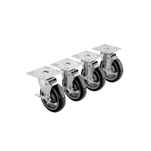 Krowne 28-107S Krowne Plate Caster, Swivel with Brake, 5" Diameter, 4" X 4"
