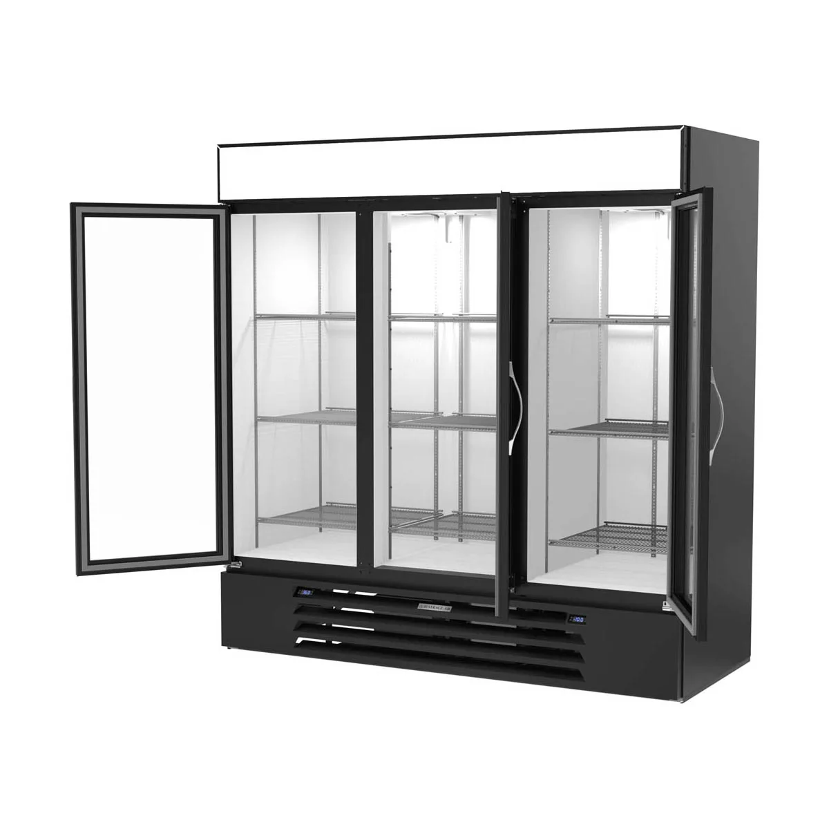 Beverage Air MMRF72HC-1-C-BW 75" 3‑Door Merchandiser, 44.85 ft³ Fridge, 19.62 ft³ Freezer, Black, R‑290