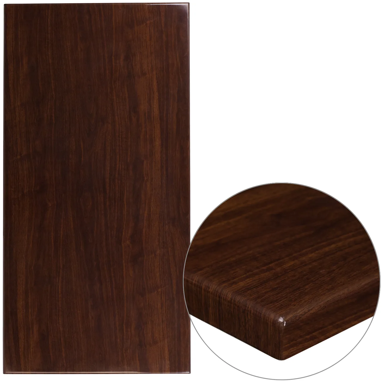 Flash Furniture TP-WAL-3060-GG Rectangular Table Top, 60"W x 30"D, 2" Thick Drop-Lip, High Gloss Resin, Walnut Finish
