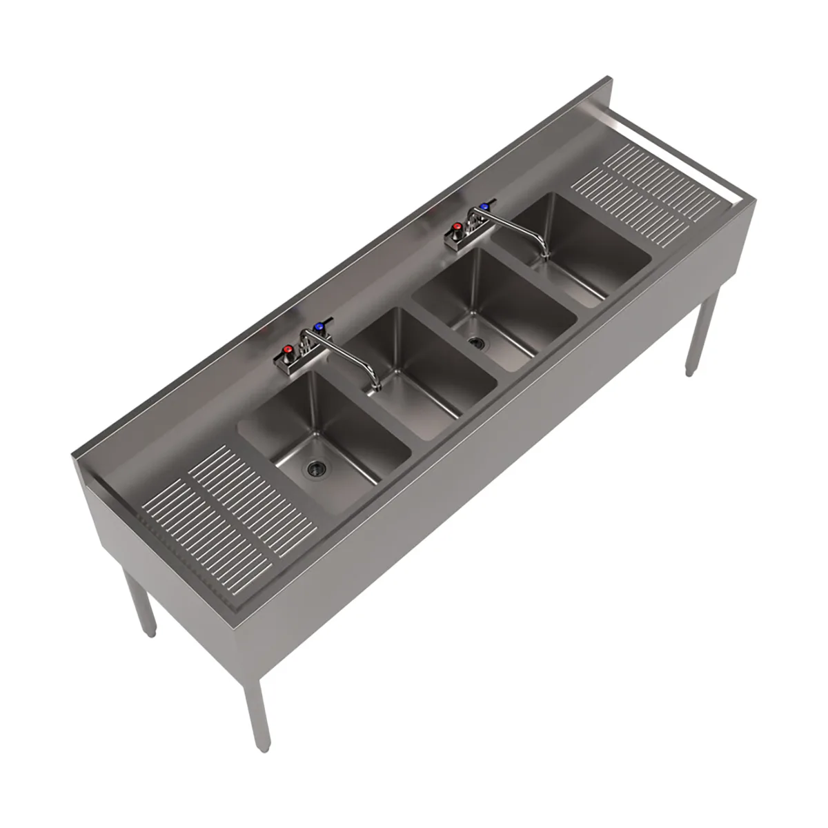 BK Resources UB4-21-472TS 72" Underbar Sink Units, 4 Compartment with 2 Drainboards