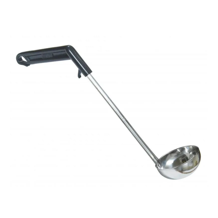 Omcan USA 80321 Ladle, 4 Oz, 13" Length, 304 Stainless Steel, Black Plastic Handle, Pot Rim Hook