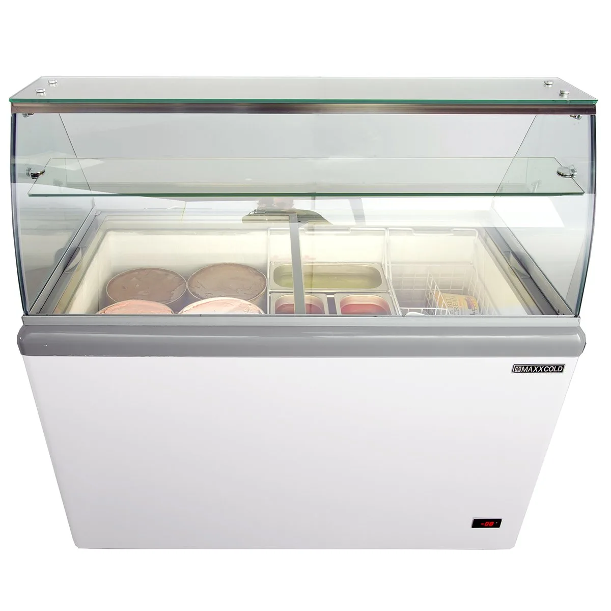 Maxx Cold MXDC-8 51" Ice Cream Dipping Cabinet w/ Curved Sneeze Guard