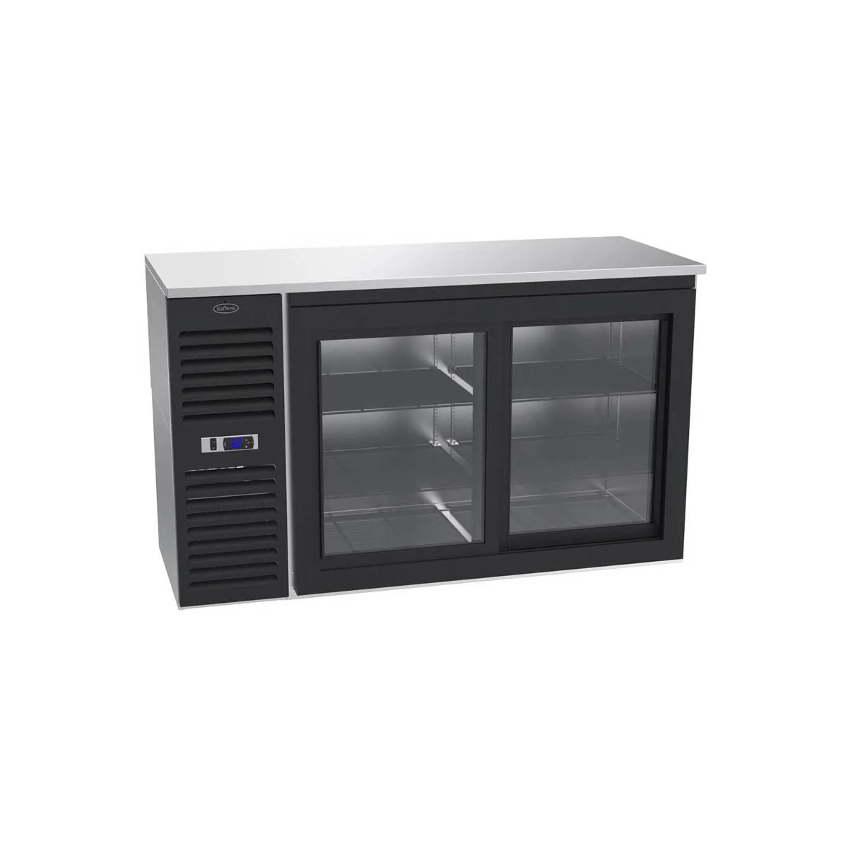 Krowne SD60 60" Refrigerated Back Bar Cabinet w/ 2 Sliding Glass Doors, 4 Shelves, Black Front