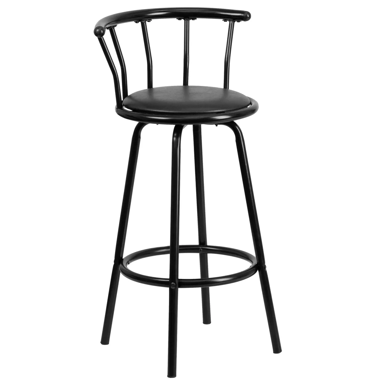 Flash Furniture YB-Y-J909-KD-GG Swivel Bar Stool, Black Vinyl Upholstered Seat, Metal Frame, Crown Back Design