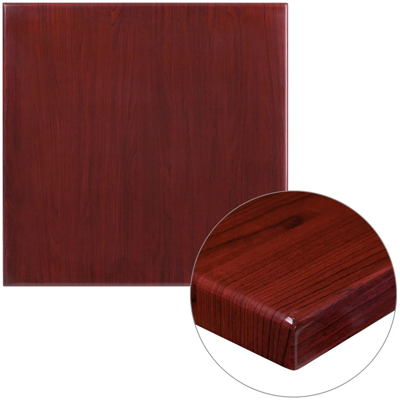 Flash Furniture TP-MAH-3030-GG Square Table Top, 30"W x 30"D, 2" Thick Drop-Lip, High Gloss Resin, Mahogany Finish