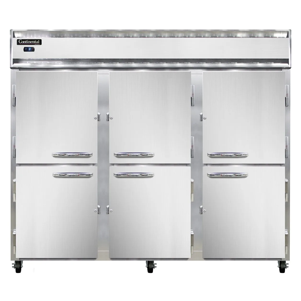 Continental Refrigerator 3FESNHD 85" 3-Section Reach-In Freezer, 6 Half Solid Doors, Top Mounted, 63 cu. ft., Stainless Steel Front