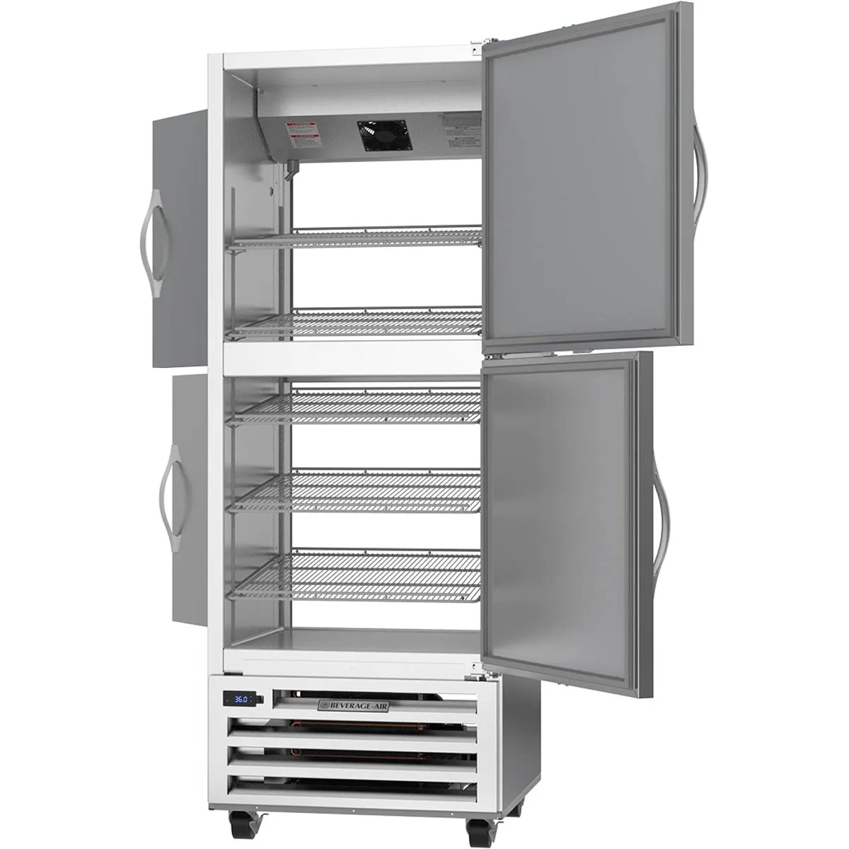 Beverage Air RID18HC-HS 27" 1-Section Pass-Thru Refrigerator w/ 4 Solid Half-Doors, Bottom Mounted, 18.38 cu. ft.