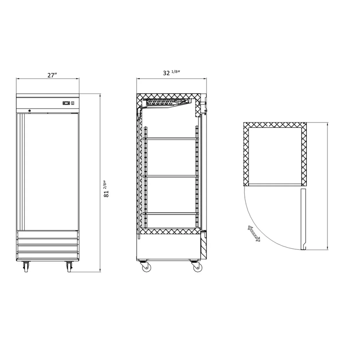 Hurakan HKN-GXE18R1C 27" 1-Door Reach-In Refrigerator, Bottom Mounted, 19 cu. ft.