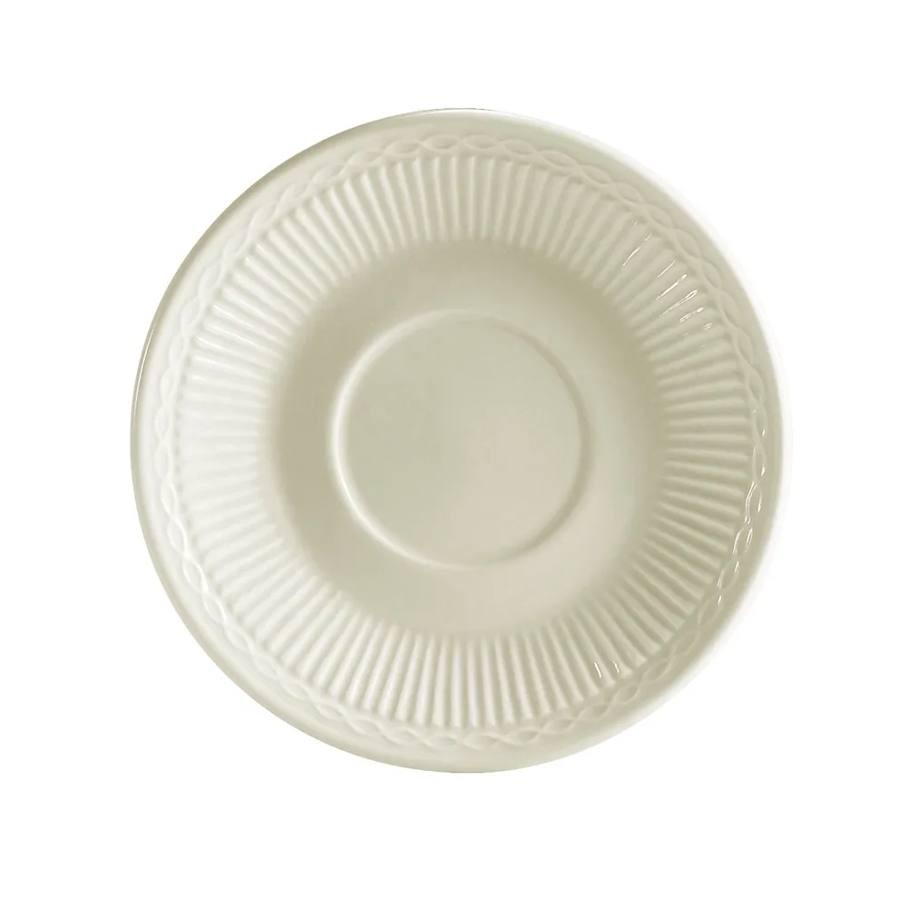 CAC China RID-2 Saucer, 5-3/8" Dia x 7/8" H, Embossed White Stoneware, Oven Safe - 1 Dozen