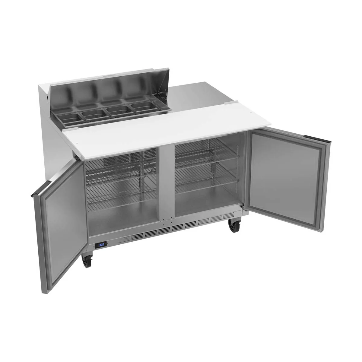 Beverage Air SPE48HC-08C 48" Two Section Sandwich/Salad Prep Table w/ 2 Doors, 8 pans, 13 cu. ft.