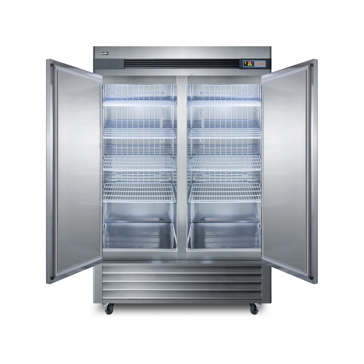 Summit SCFF497 56" Two Section Solid Door Reach-In Freezer, All Stainless Steel, 49 cu. ft.
