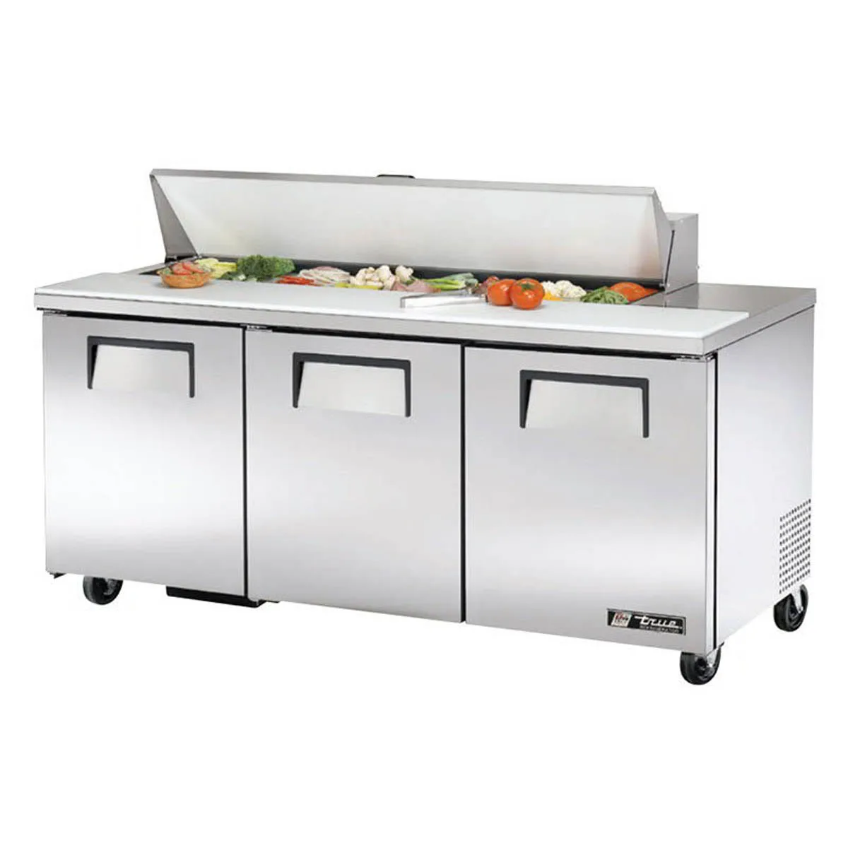 True TSSU-72-16-HC 72" Three Section Sandwich / Salad Prep Table w/ 3 Doors, 16 Pans