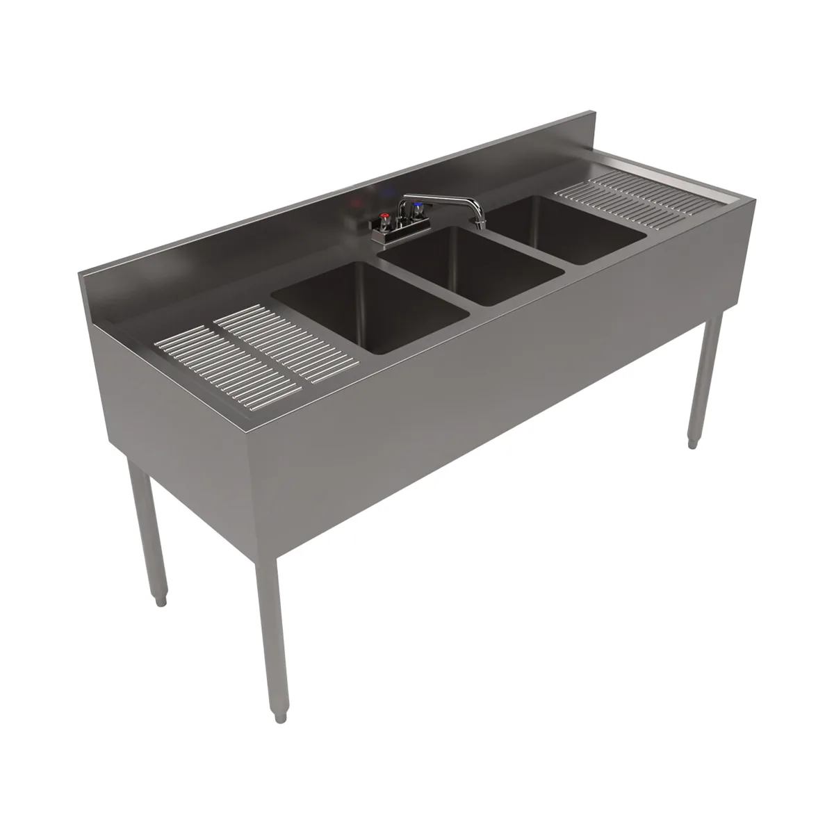 BK Resources UB4-21-360TS 60" Underbar Sink Units, 3 Compartment with 2 Drainboards