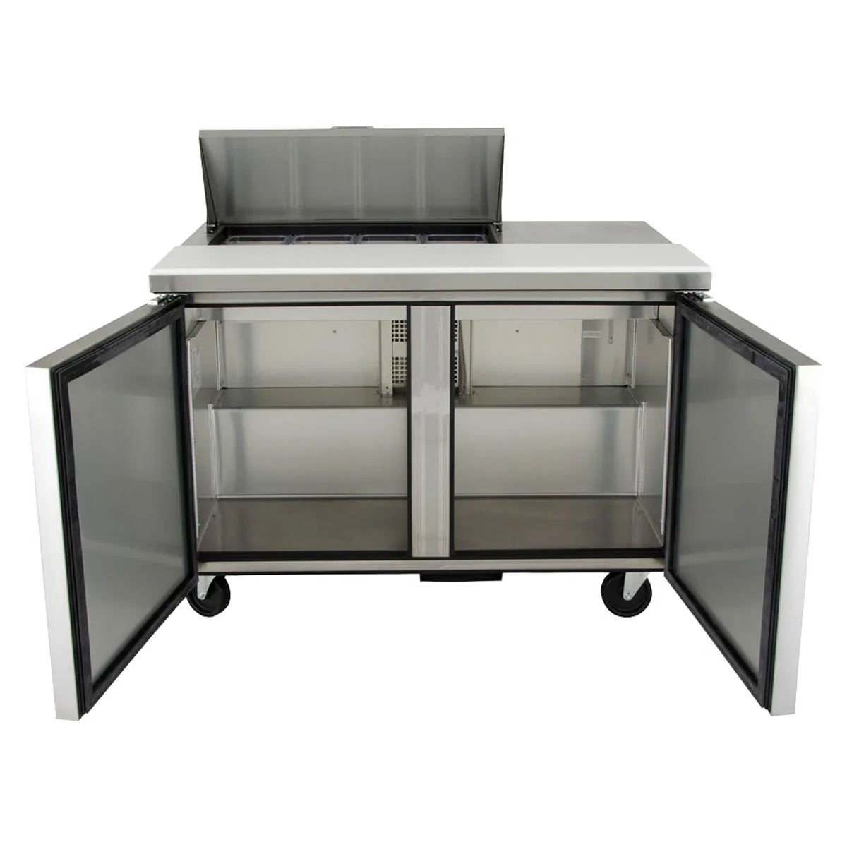 True TSSU-48-08-HC 48" Two Section Sandwich / Salad Prep Table w/ 2 Doors, 8 Pans
