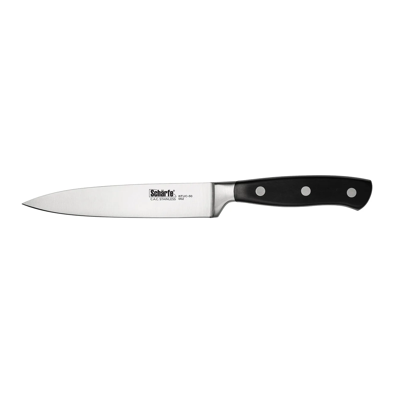 CAC China KFUC-50 Scharfe Utility Knife, 5" High-Carbon Steel, Ice-Tempered, Black Handle