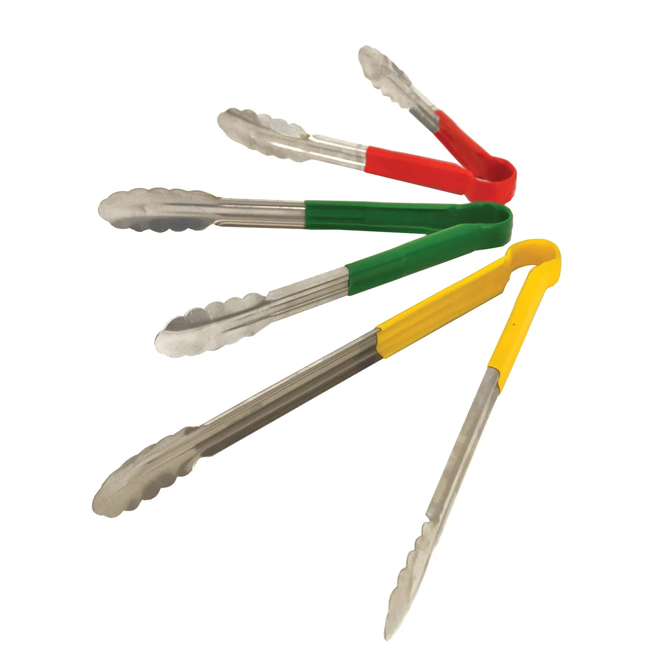 Omcan USA 80547 Utility Tongs – 12"-13" Stainless Steel with Yellow Plastic Coated Handle