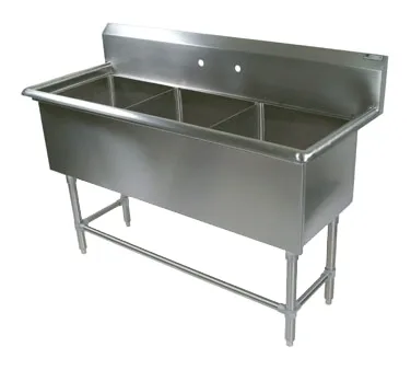 John Boos 43PB1824 59" Three Compartment Sink, 18"W x 24"L Bowl Without Drainboard