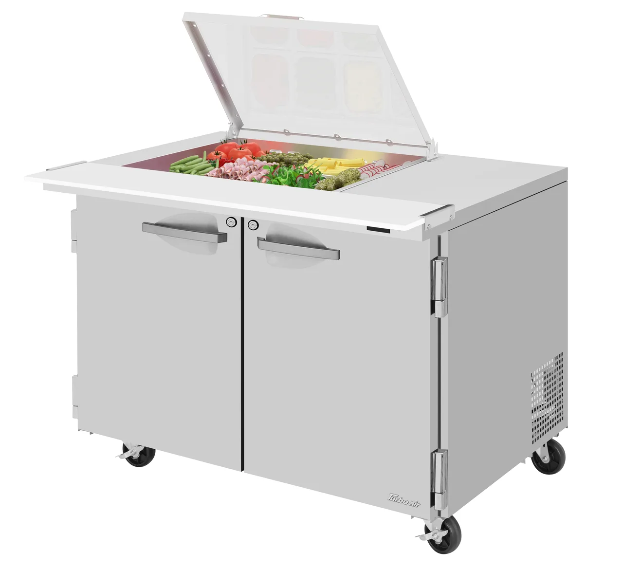 Turbo Air PST-48-12M-N-FCL 48" 2-Door Mega Top Sandwich and Salad Prep Table, 12 Pans, Stainless Steel