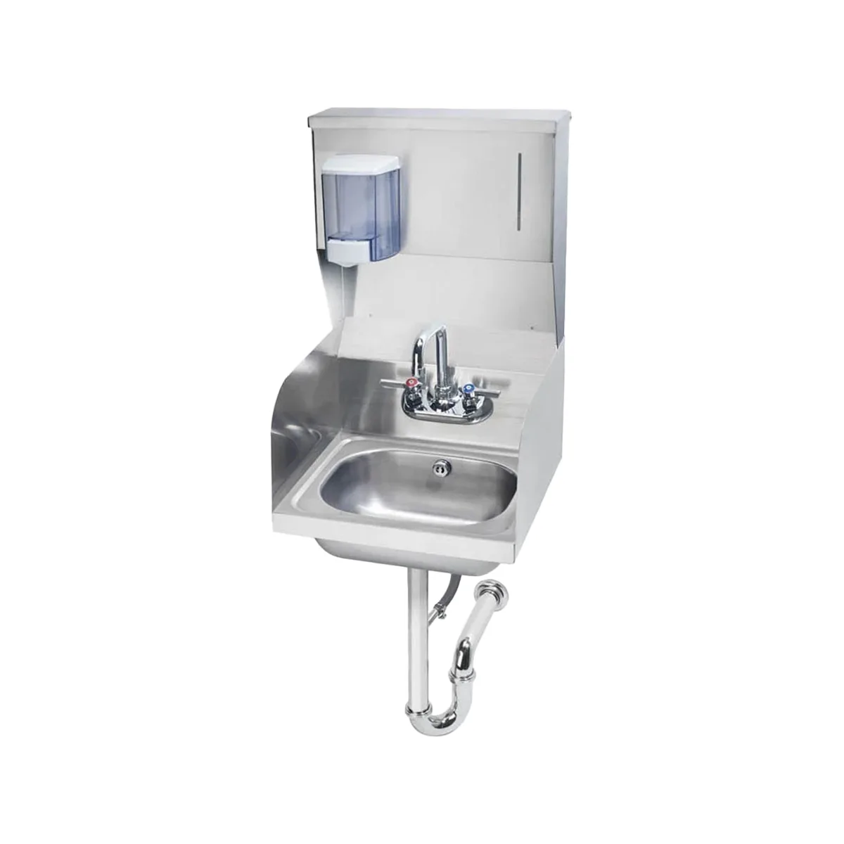 Krowne HS-33 16" Wall Mounted Hand Sink with Faucet, Soap & Towel Dispenser - 20 gauge / 3 Splashes